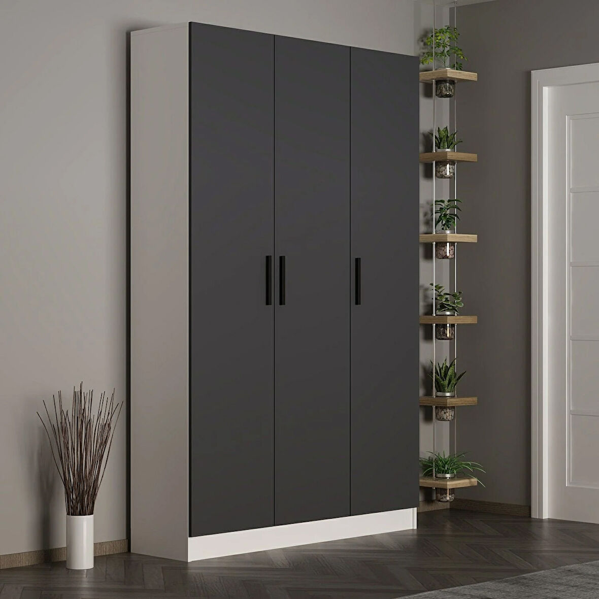 Minar Kale 210 Cm 3 Kapaklı 1B Raf Portmanto Beyaz Antrasit