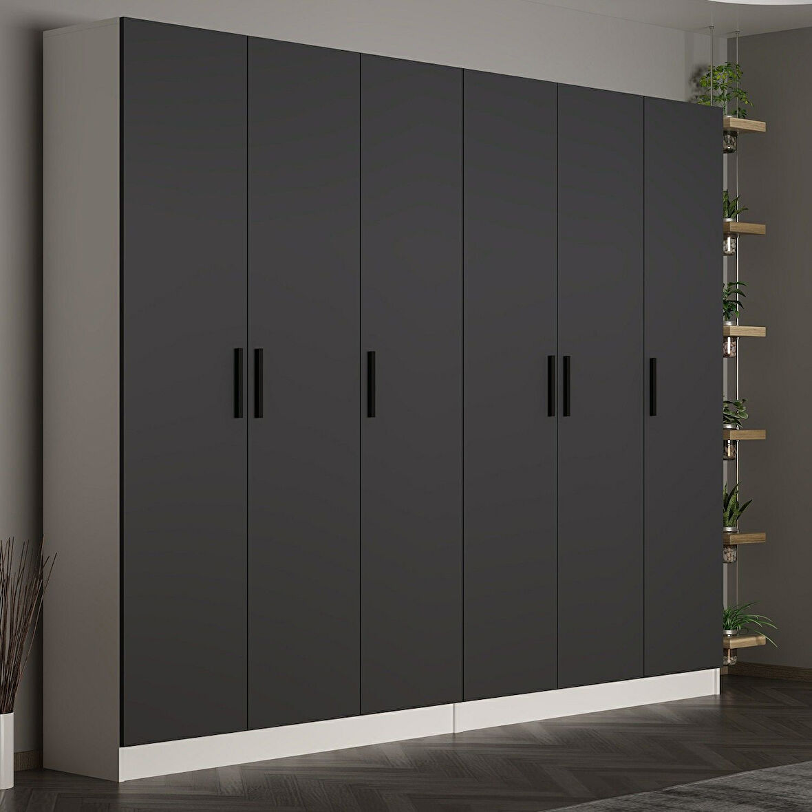 Minar Kale 210 Cm 6 Kapaklı 2B Raf Portmanto Beyaz Antrasit