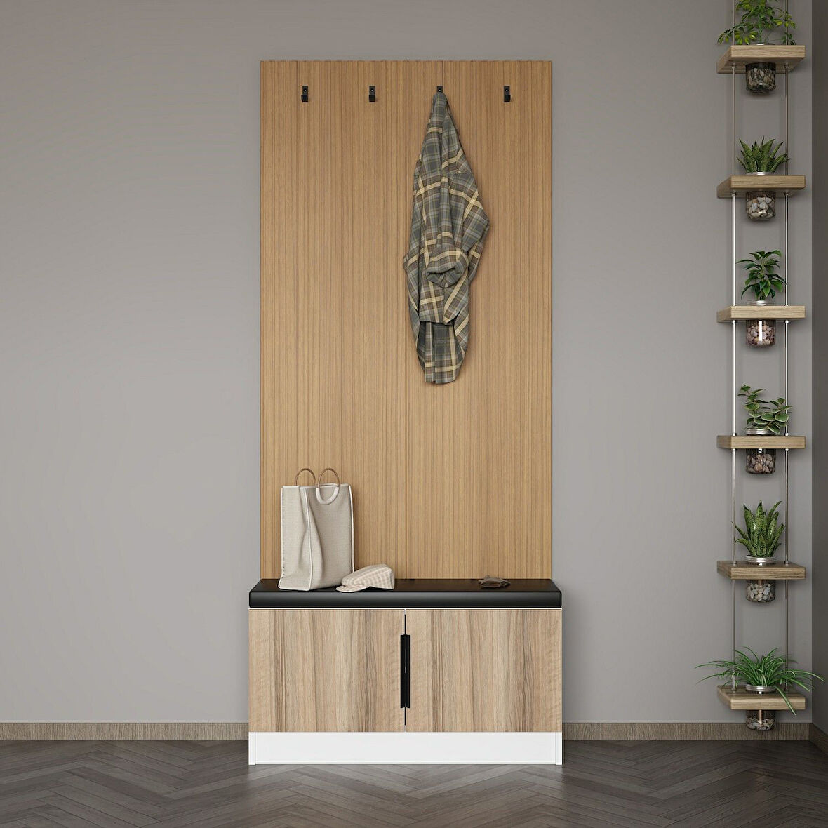 Minar Kale Dekor Panel Ayakkabılık Minderli Beyaz Dore Plus