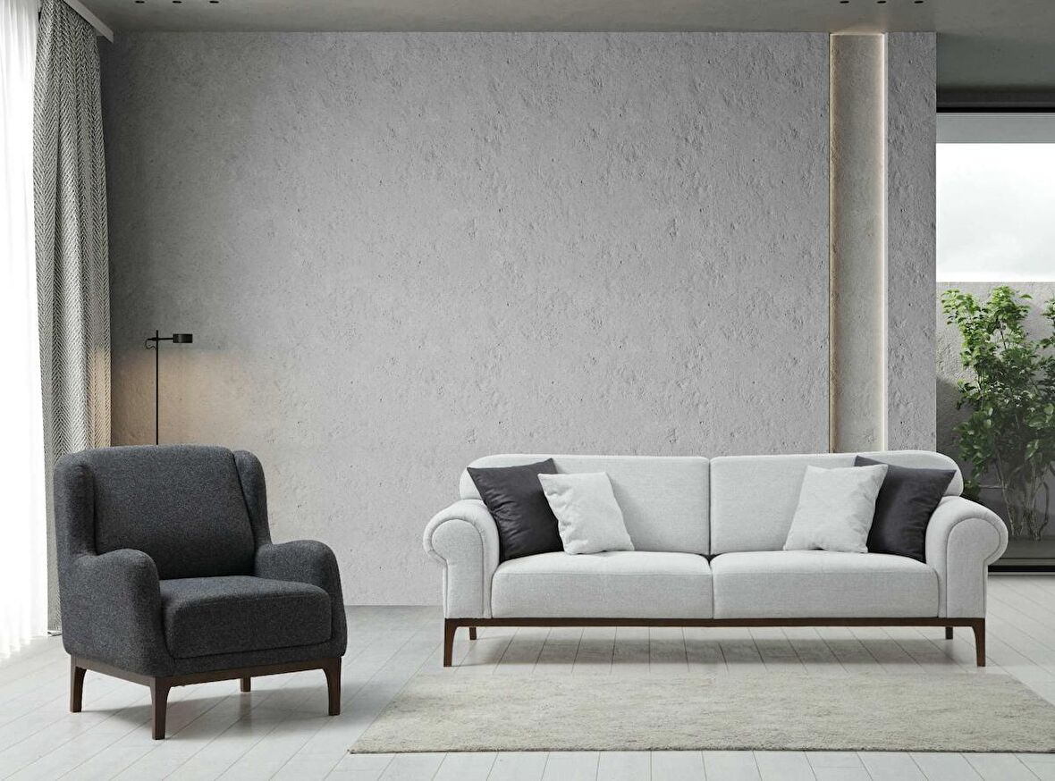 London 3+1 Berjer Koltuk Takımı(Ares Beyaz+Koyu Gri)