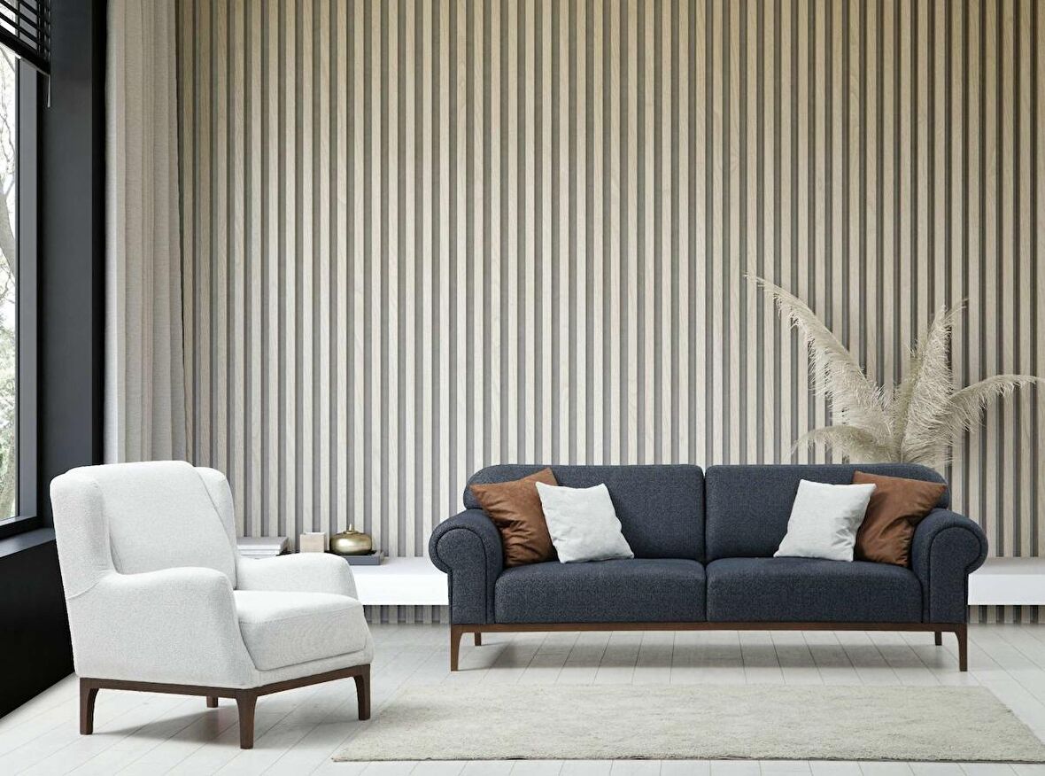 London 3+1 Berjer Koltuk Takımı (Antrasit+ Ares Beyaz)