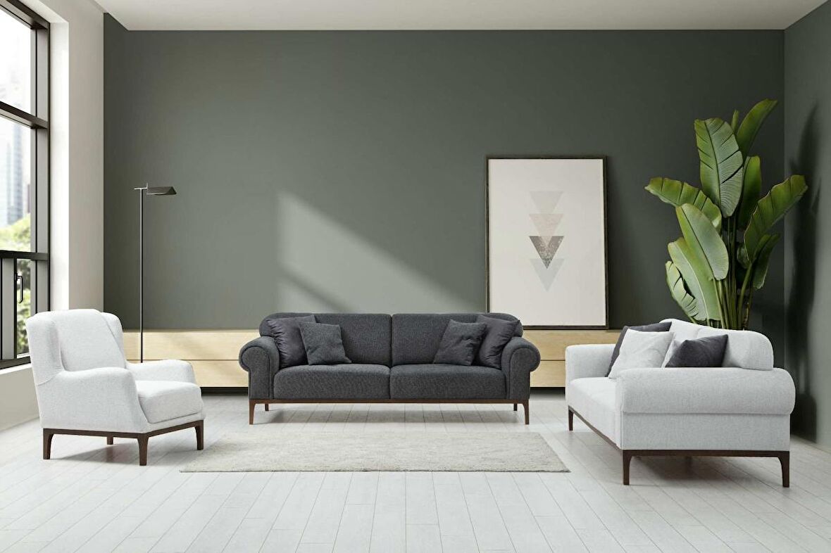 London 3+3+1 Koltuk Takımı(Koyu Gri+Ares Beyaz)