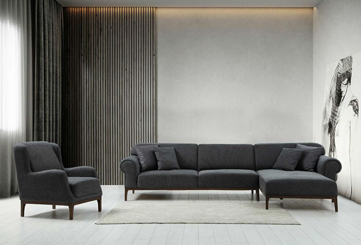 London Köşe  Takım+ Berjer Koyu Gri