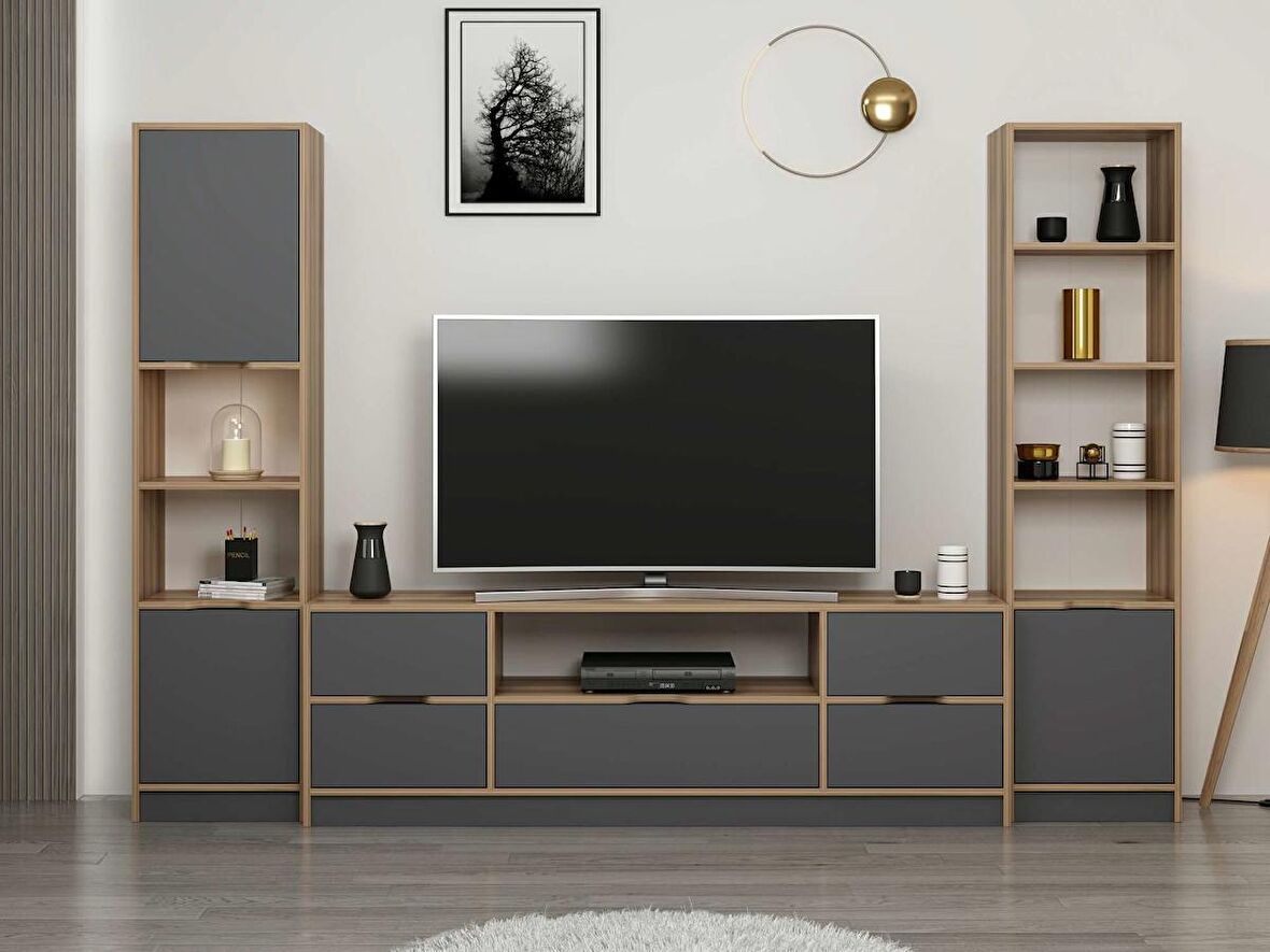 Elina Set 3 Tv Ünitesi + 1K Kitaplık + 2K Kitaplık - Dore/Antrasit