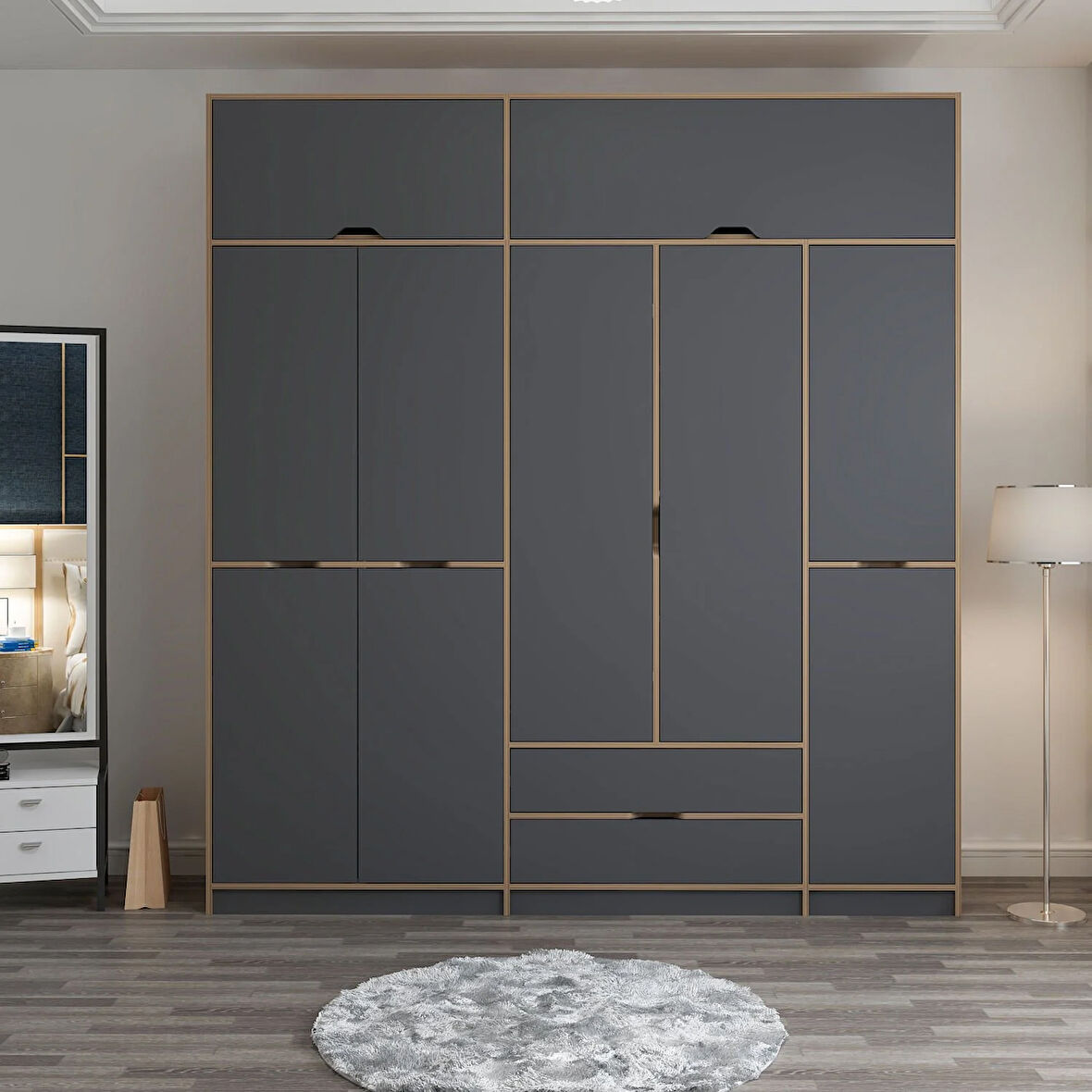 Elina 5 Kapaklı Yüklüklü Dolap - Dore/Antrasit