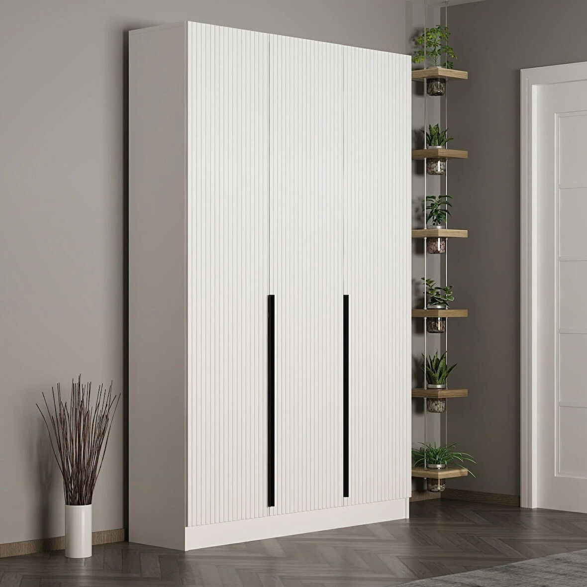 Minar Kale 210 Cm 3 Kapaklı 1B Raf Portmanto Byz Mbr Çizgili Byz