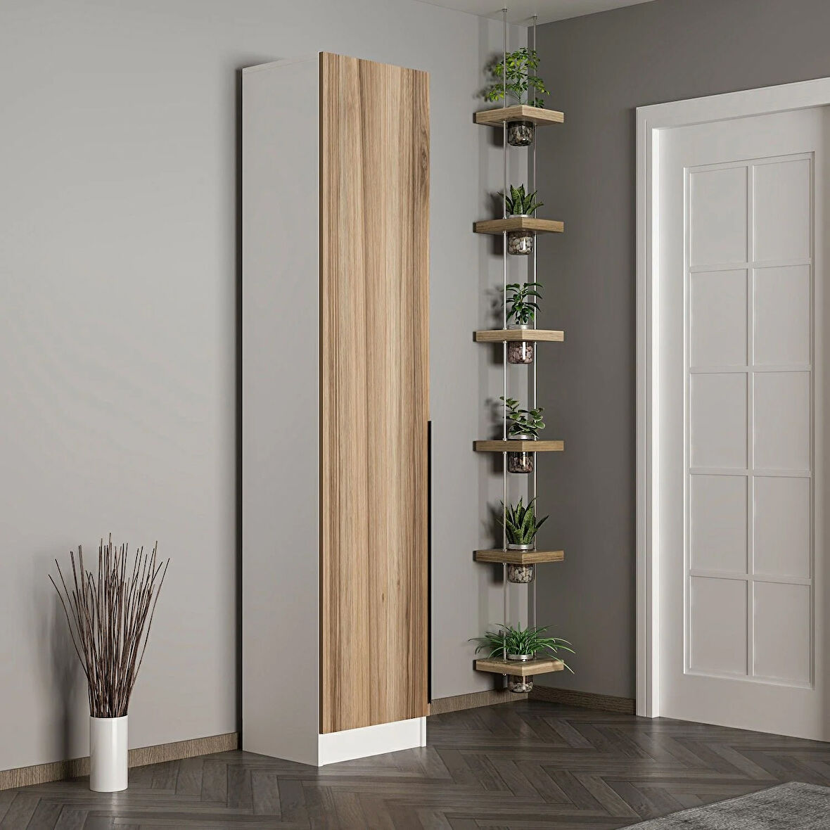 Minar Kale 210 Cm 1 Kapaklı 1B Raf Portmanto Beyaz Dore Plus