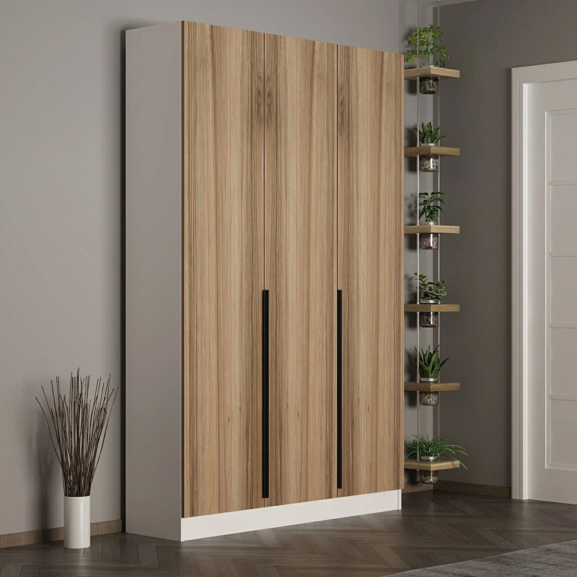 Minar Kale 210 Cm 3 Kapaklı 1B Raf Portmanto Beyaz Dore Plus