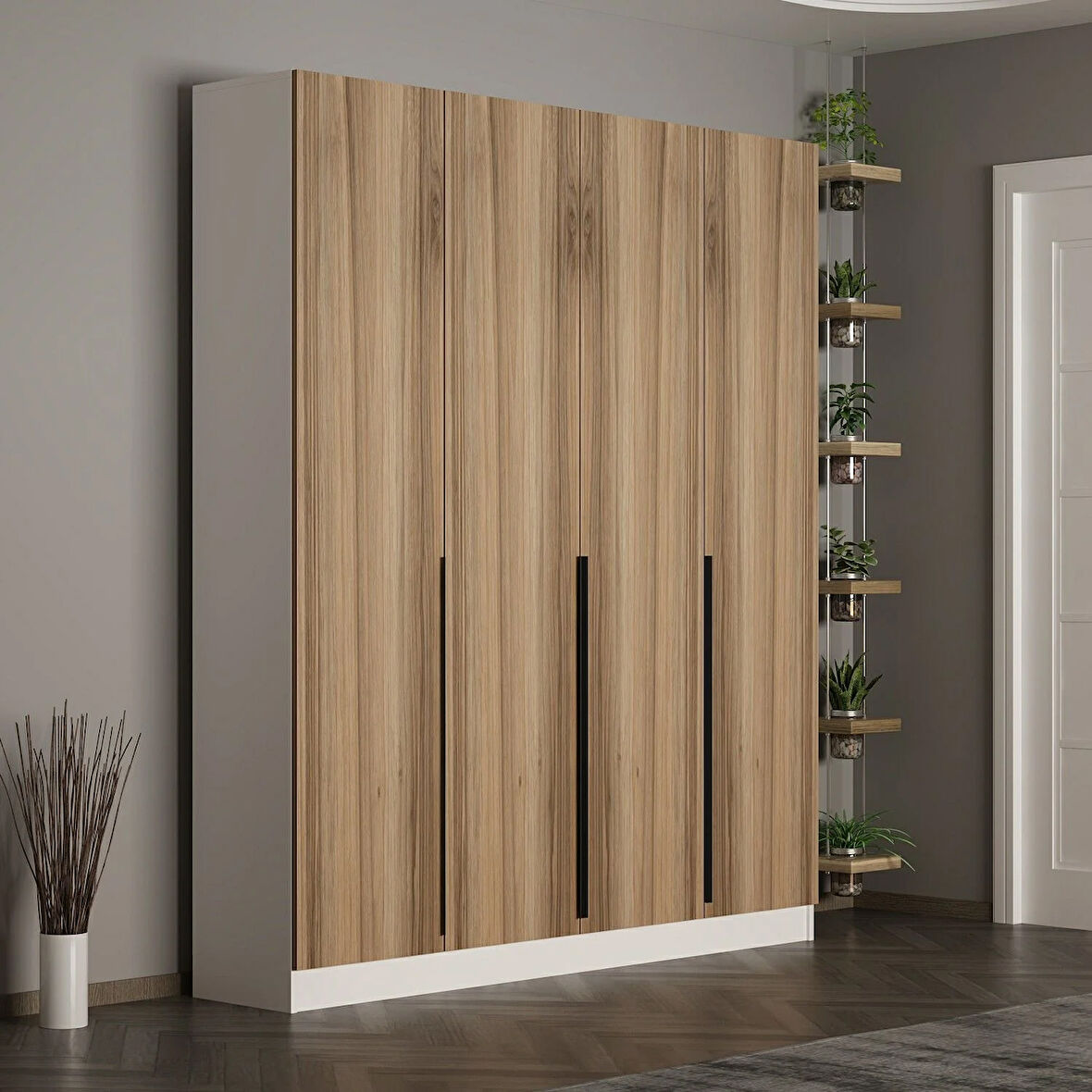 Minar Kale 210 Cm 4 Kapaklı 2B Raf Portmanto Beyaz Dore Plus