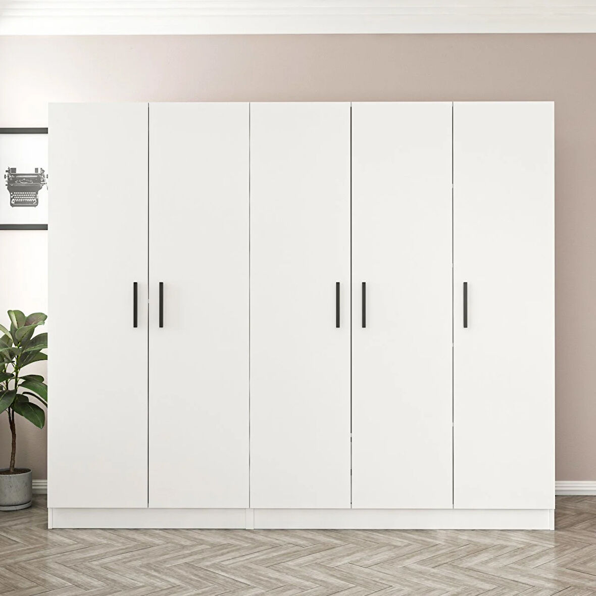 Minar Kale 5 Kapaklı Zincir Dolap - Gardrop - Beyaz 190CM