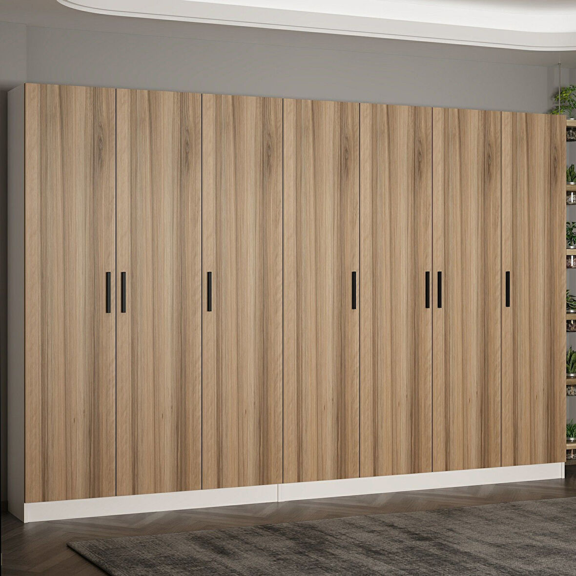 Minar Kale 210 Cm 7 Kapaklı 3B Raf Portmanto Beyaz Dore