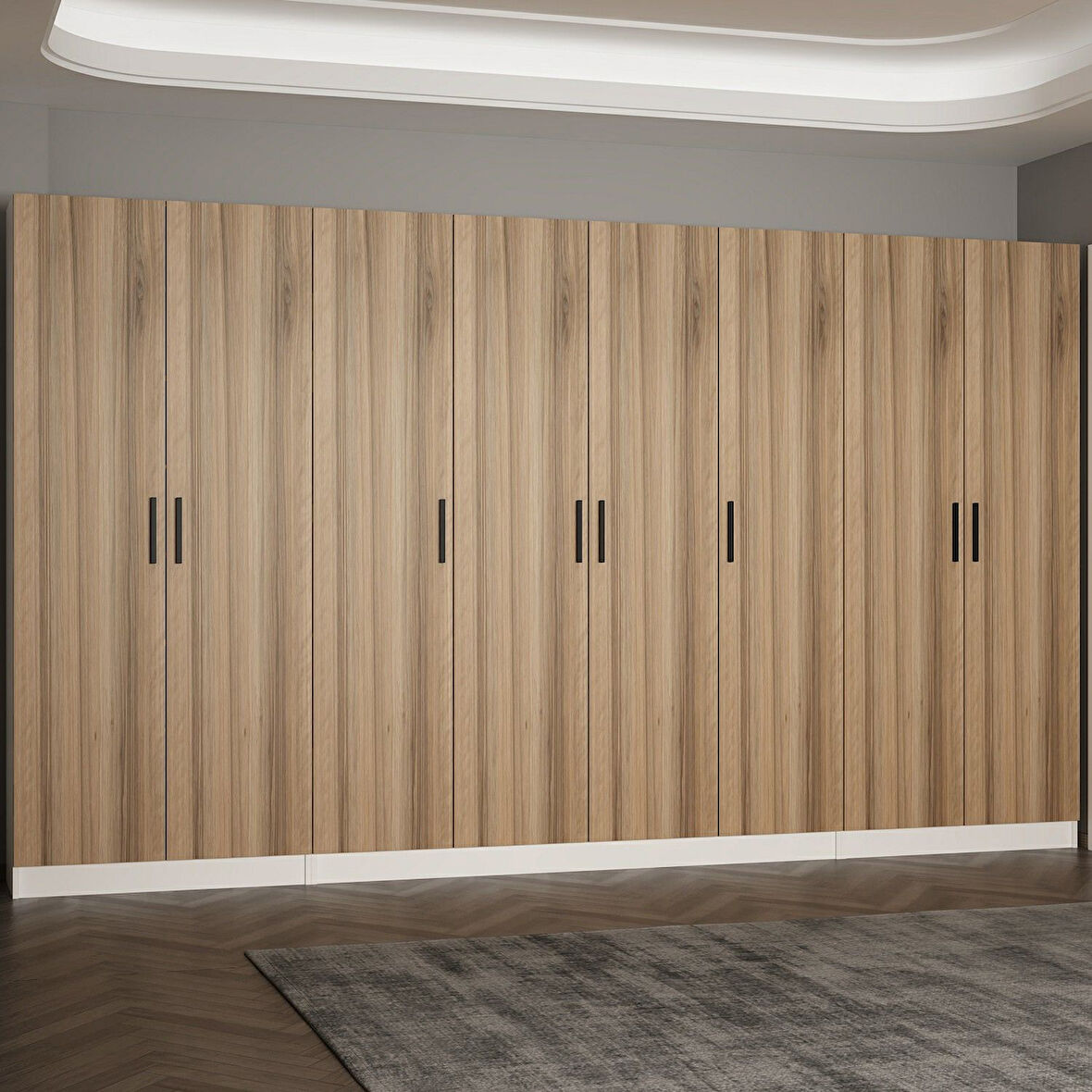 Minar Kale 210 Cm 8 Kapaklı 6B Raf Portmanto Beyaz Dore