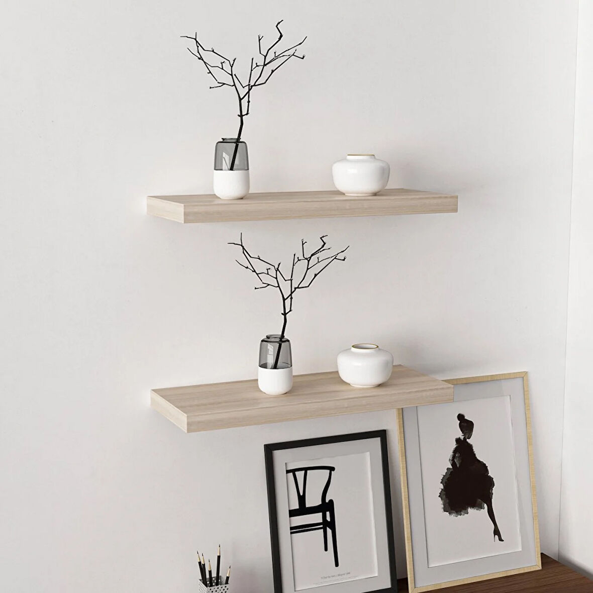 Minar Gizli Tutuculu 2'li Duvar Rafı 60 cm - Sonomo