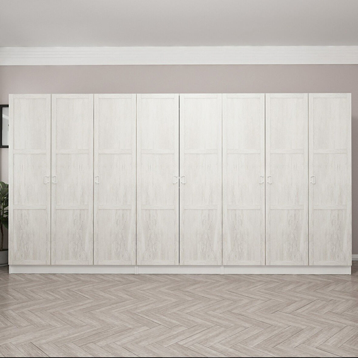 Kale Country 8 Kapak 4 Çekmece Zincir Dolap - Eskitme Beyaz 190CM