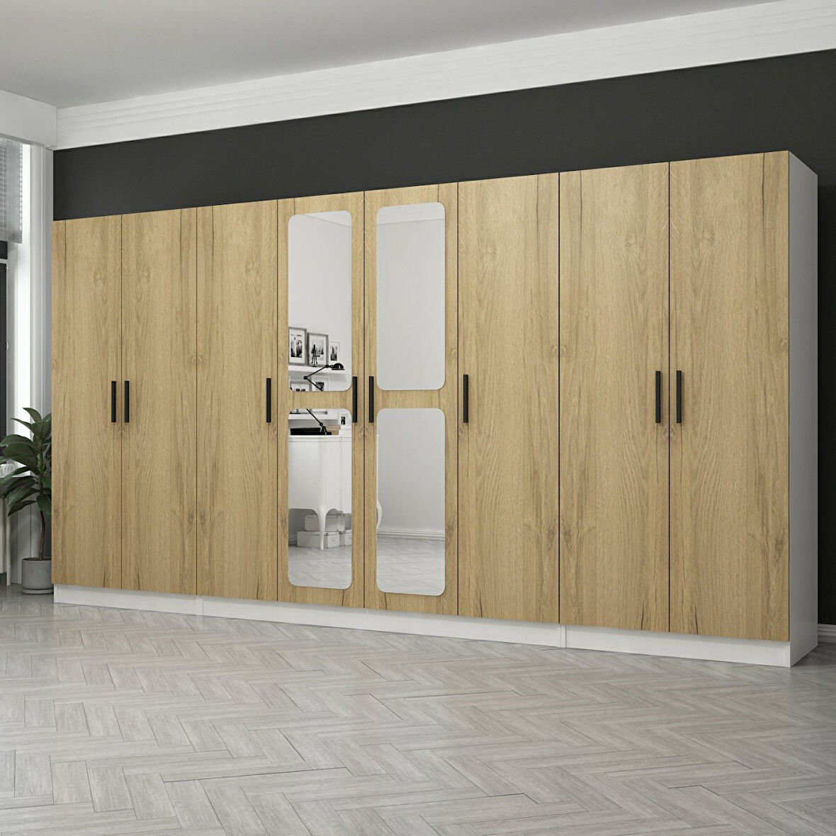 Kale 8 Kapaklı Aynalı 2Ç Dolap - Pera Ceviz 190CM