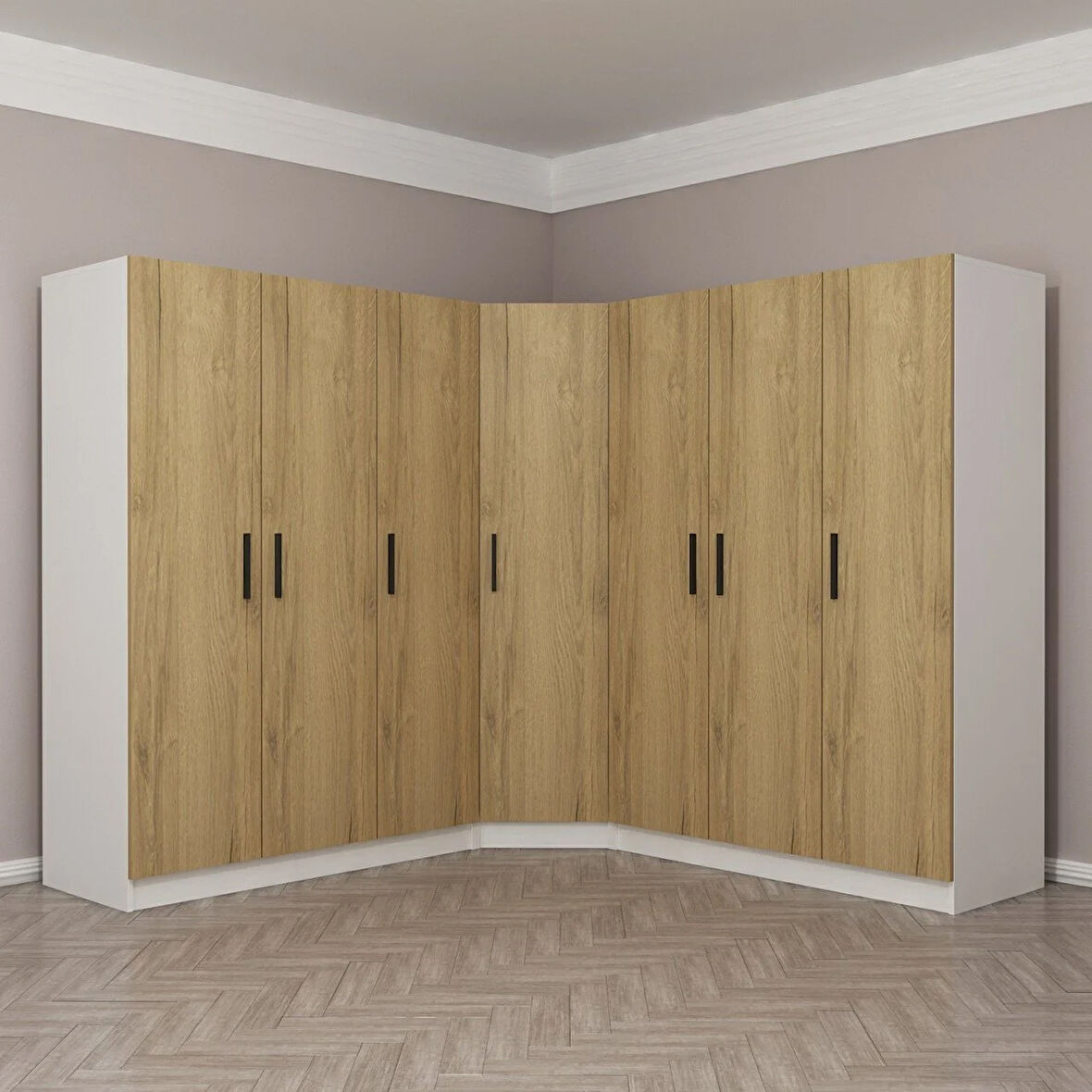 Kale 7 Kapaklı 4Ç Köşe Dolap - Pera Ceviz 190CM