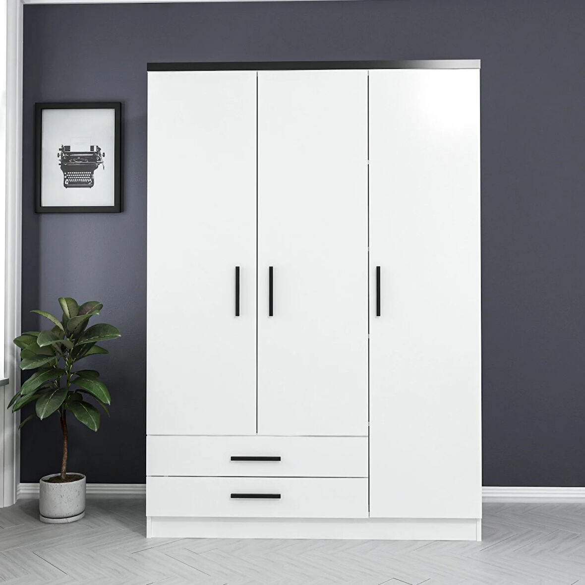 Kale Plus 3 Kapak 2 Çekmece Zincir Dolap - Beyaz 190CM