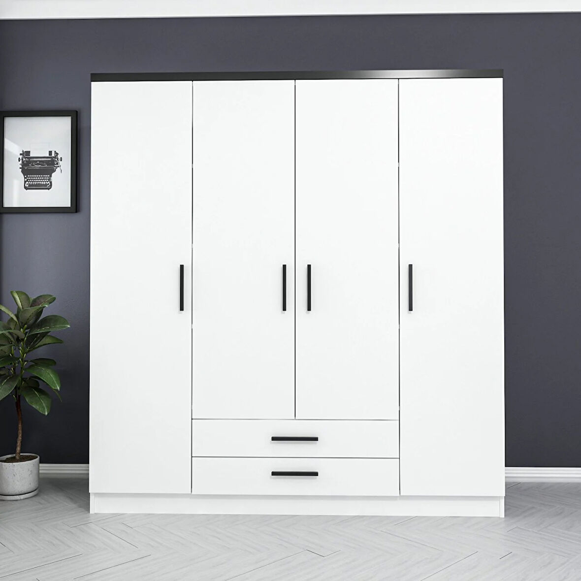 Kale Plus 4 Kapak 2 Çekmece Zincir Dolap - Beyaz 190CM