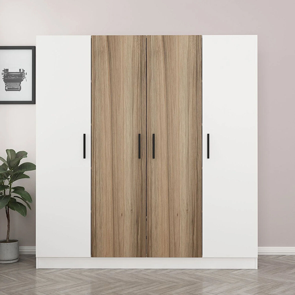 Kale 4 Kapaklı 2 Çekmeceli - Dolap - Beyaz/Dore 190CM