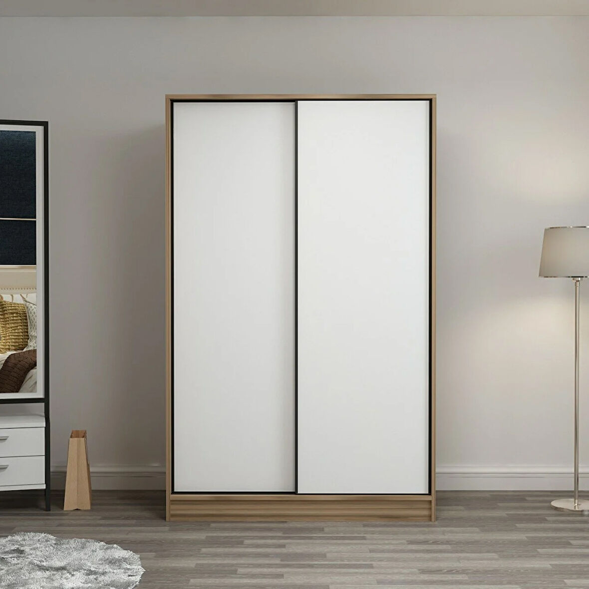 Minar Kale 2 Kapaklı Sürgülü Dolap 120 Cm - Dore/Beyaz 190CM