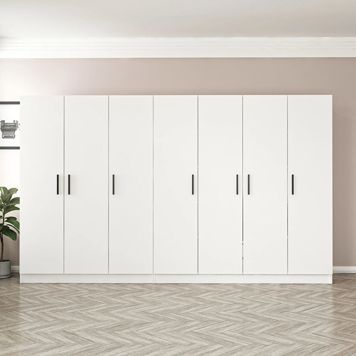 Minar Kale 7 Kapaklı Zincir Dolap - Gardrop - Beyaz 210CM