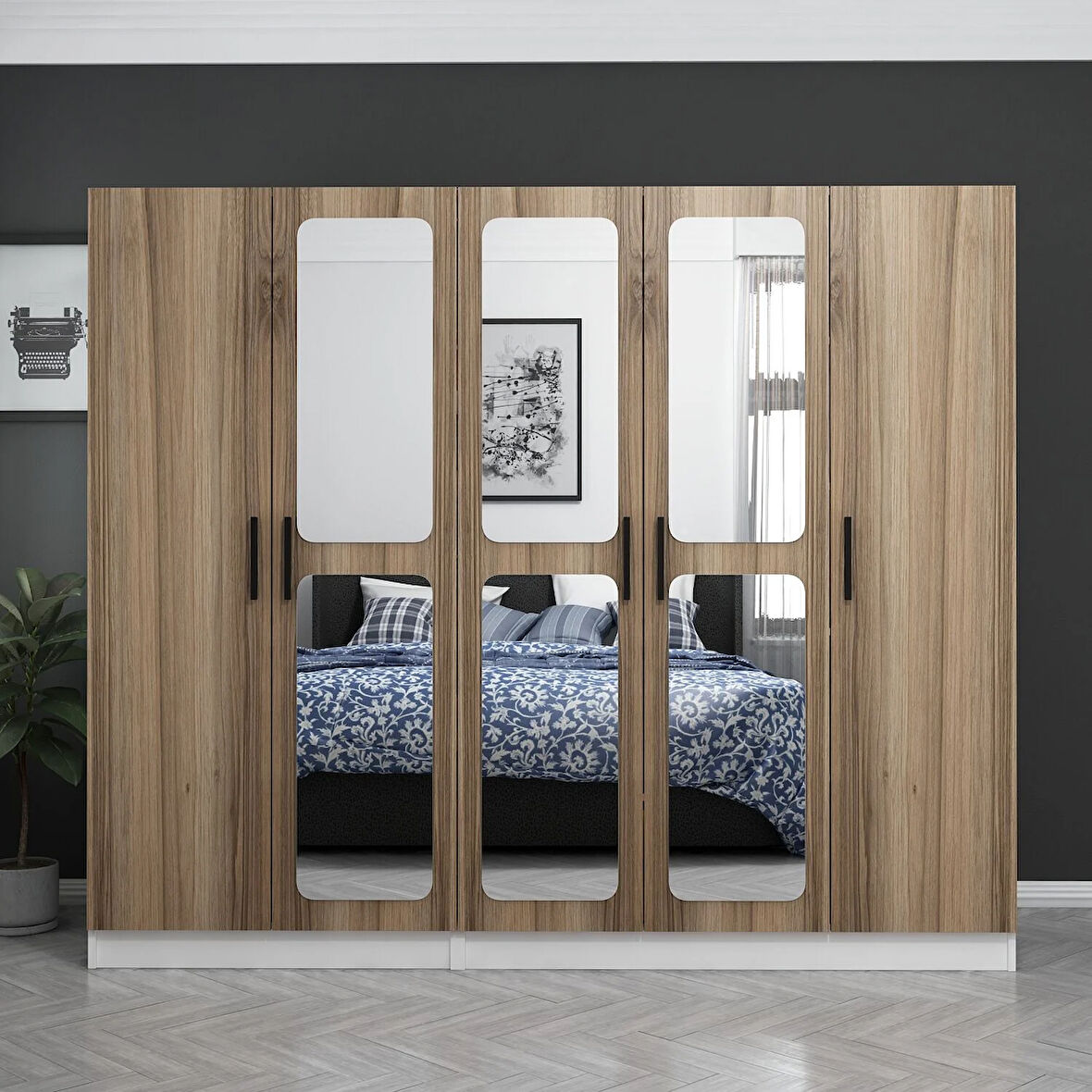 Kale 5 Kapaklı Aynalı 2Ç Dolap - Dore 210CM