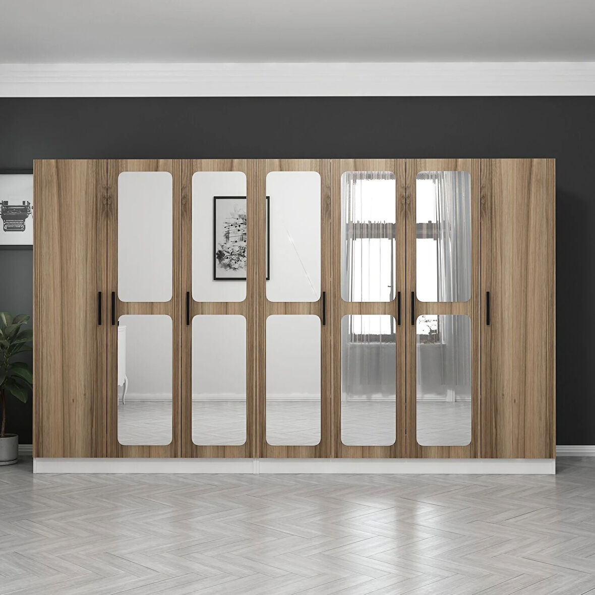 Kale 7 Kapaklı Aynalı 4Ç Dolap - Dore 210CM