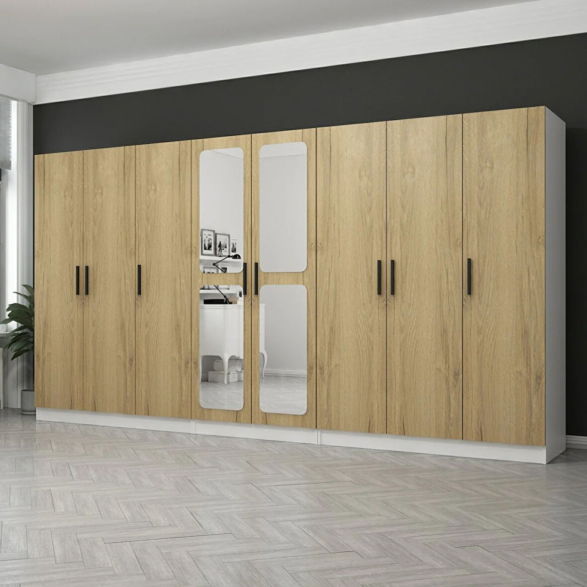 Kale 8 Kapaklı Aynalı 4Ç Dolap - Pera Ceviz 210CM