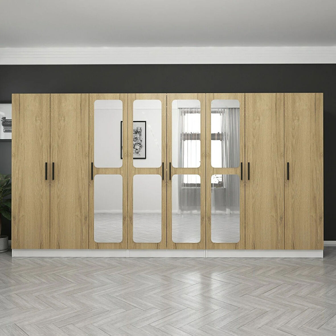 Kale 8 Kapaklı Aynalı 4Ç Dolap - Pera Ceviz 210CM