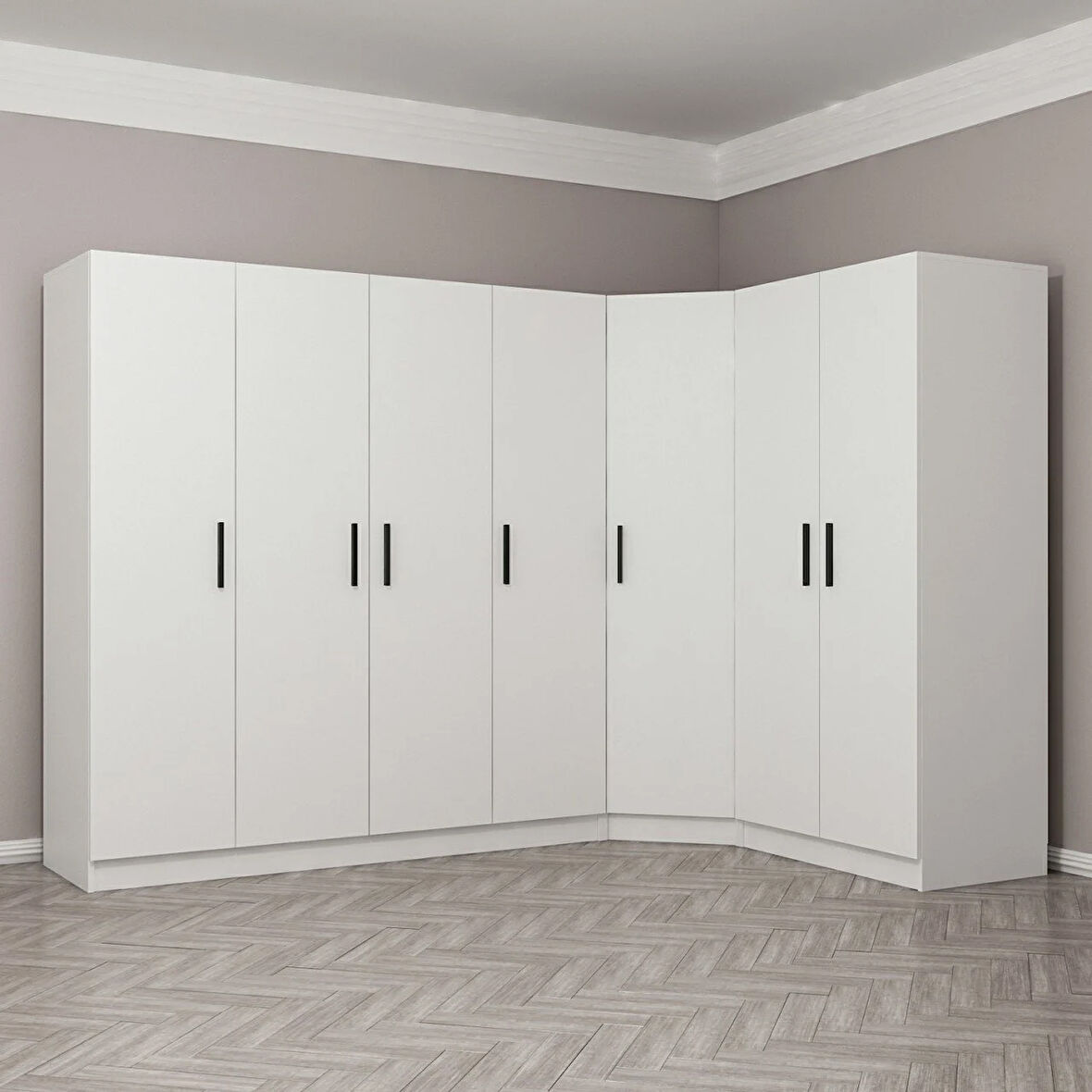 Kale 7 Kapak 2Ç Köşe Zincir Dolap - Beyaz 210CM