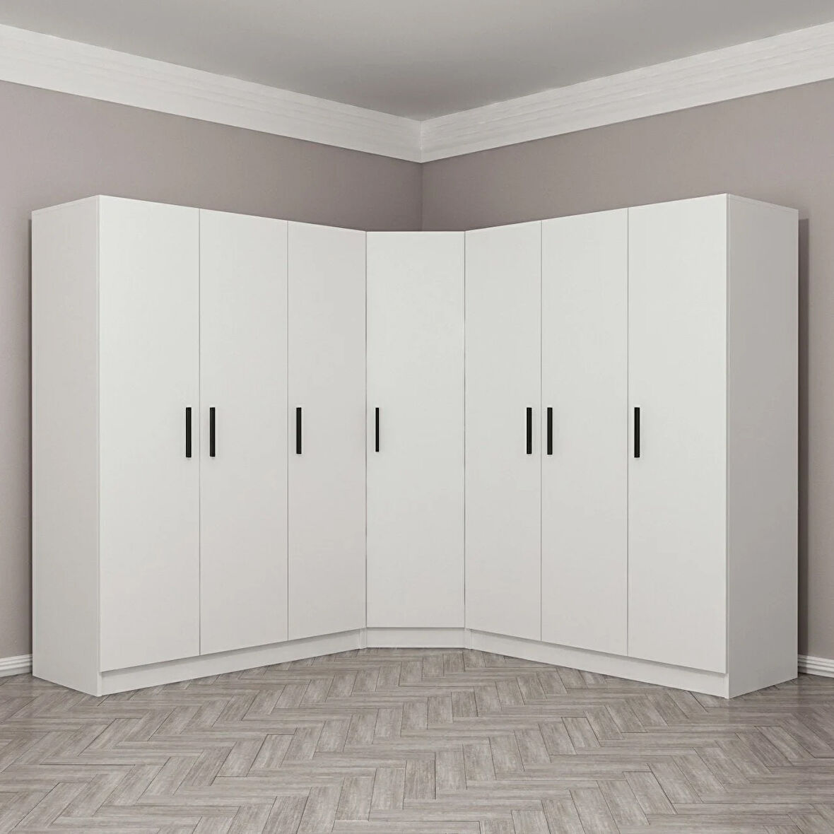 Kale 7 Kapak 4Ç Köşe Zincir Dolap - Beyaz 210CM