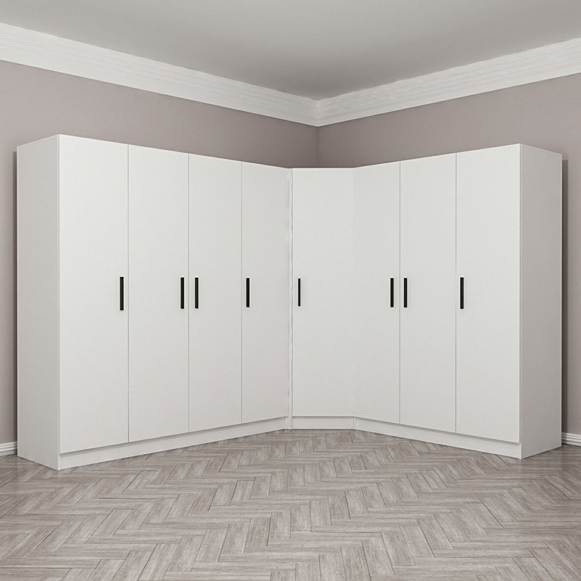 Kale 8 Kapak 4Ç Köşe Zincir Dolap - Beyaz 210CM