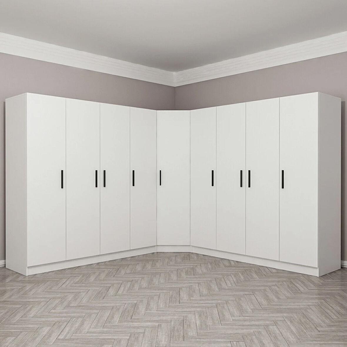 Kale 9 Kapak 4Ç Köşe Zincir Dolap - Beyaz 210CM