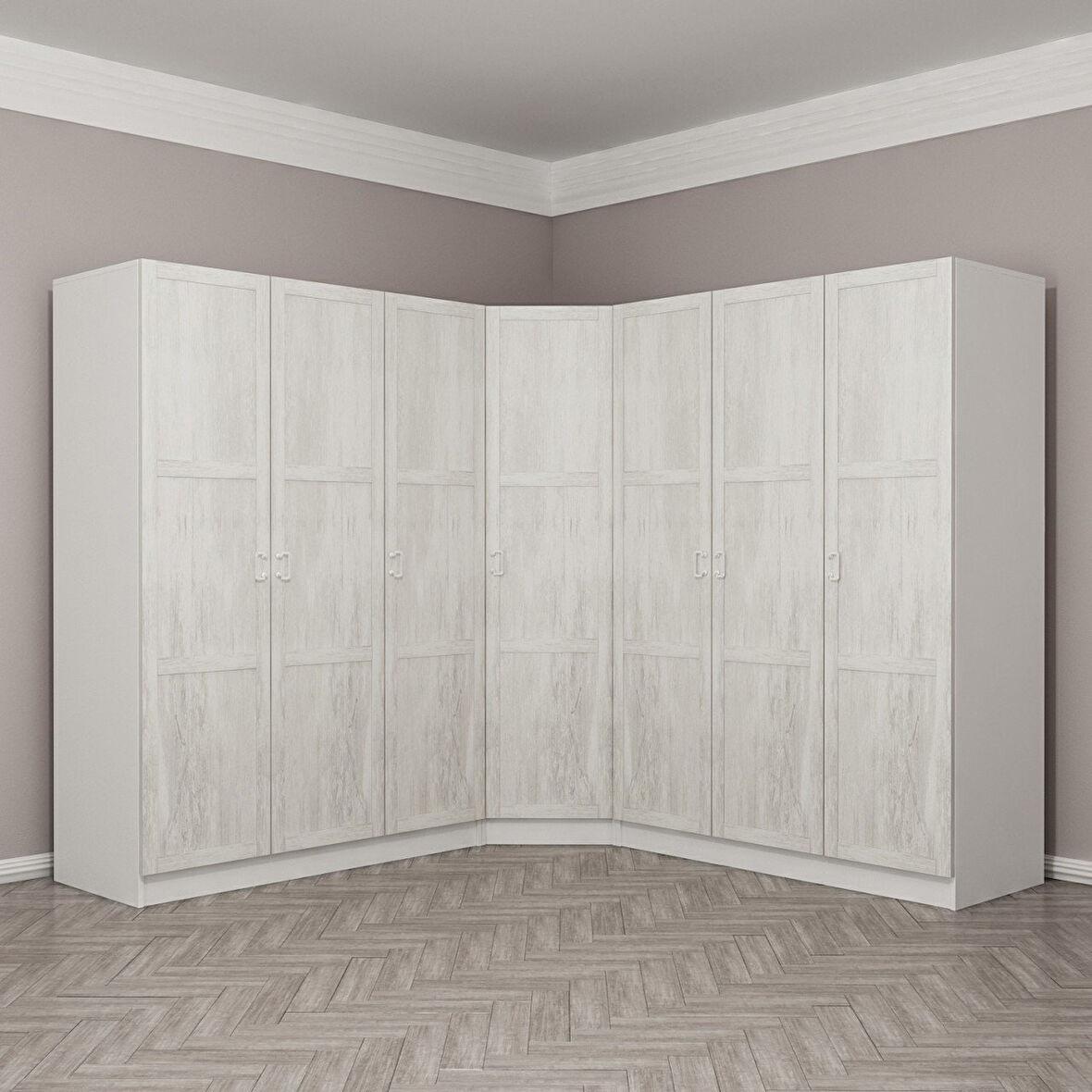 Kale Country 7 Kapak 4Ç Köşe Zincir Dolap - Eskitme Beyaz 210CM