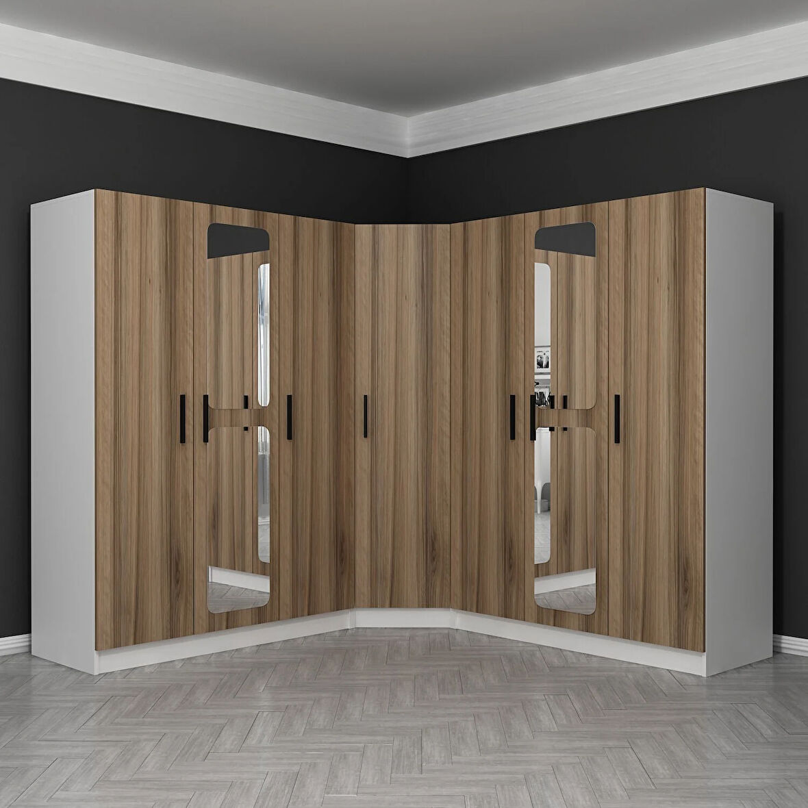 Kale 7 Kapaklı Aynalı 4Ç Köşe Dolap - Dore 210CM