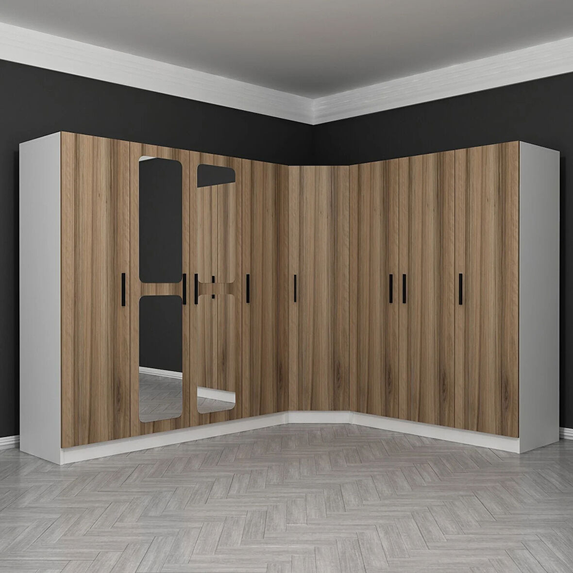 Kale 8 Kapaklı Aynalı 4Ç Köşe Dolap - Dore 210CM