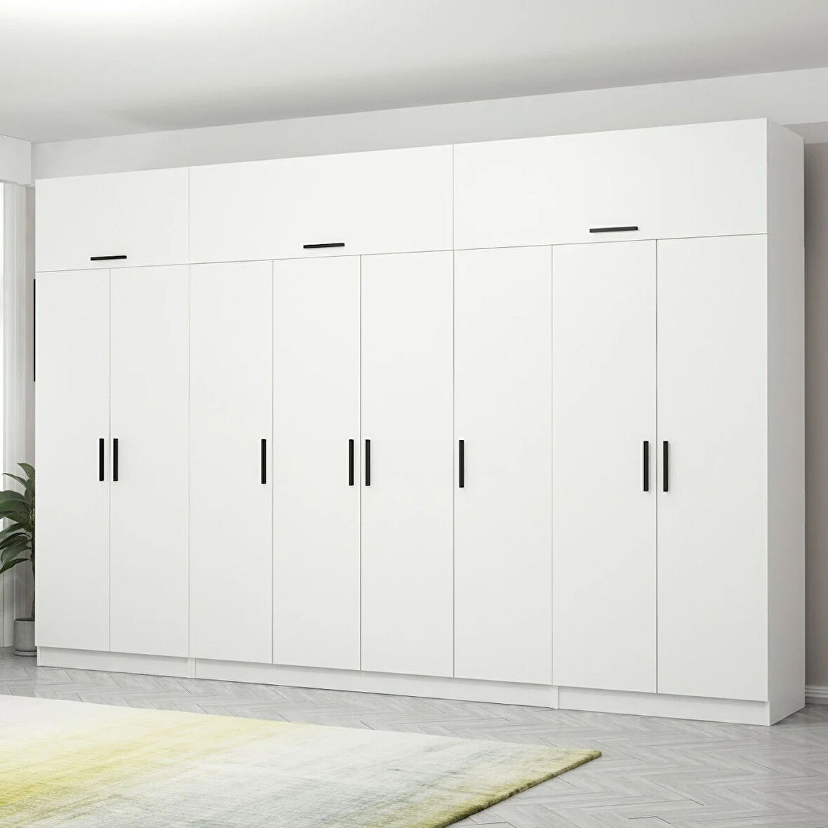 Minar Kale 8 Kapaklı 2 Çekmeceli Dolap Ve Yüklük Beyaz 255CM