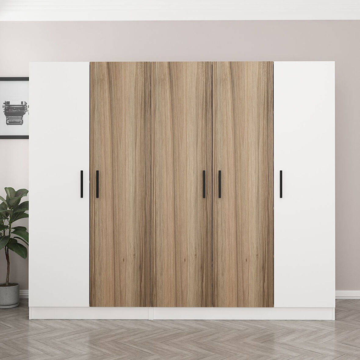 Kale 7 Kapaklı 4 Çekmeceli - Dolap - Beyaz/Pera 210CM