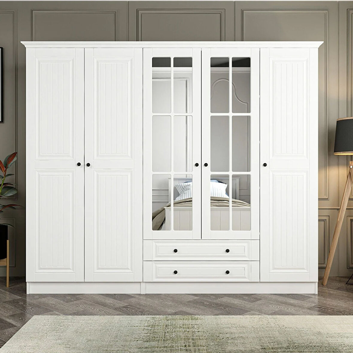 Kale 5 Mebran Kapaklı 2Ç Taçlı Dolap - Beyaz 190CM