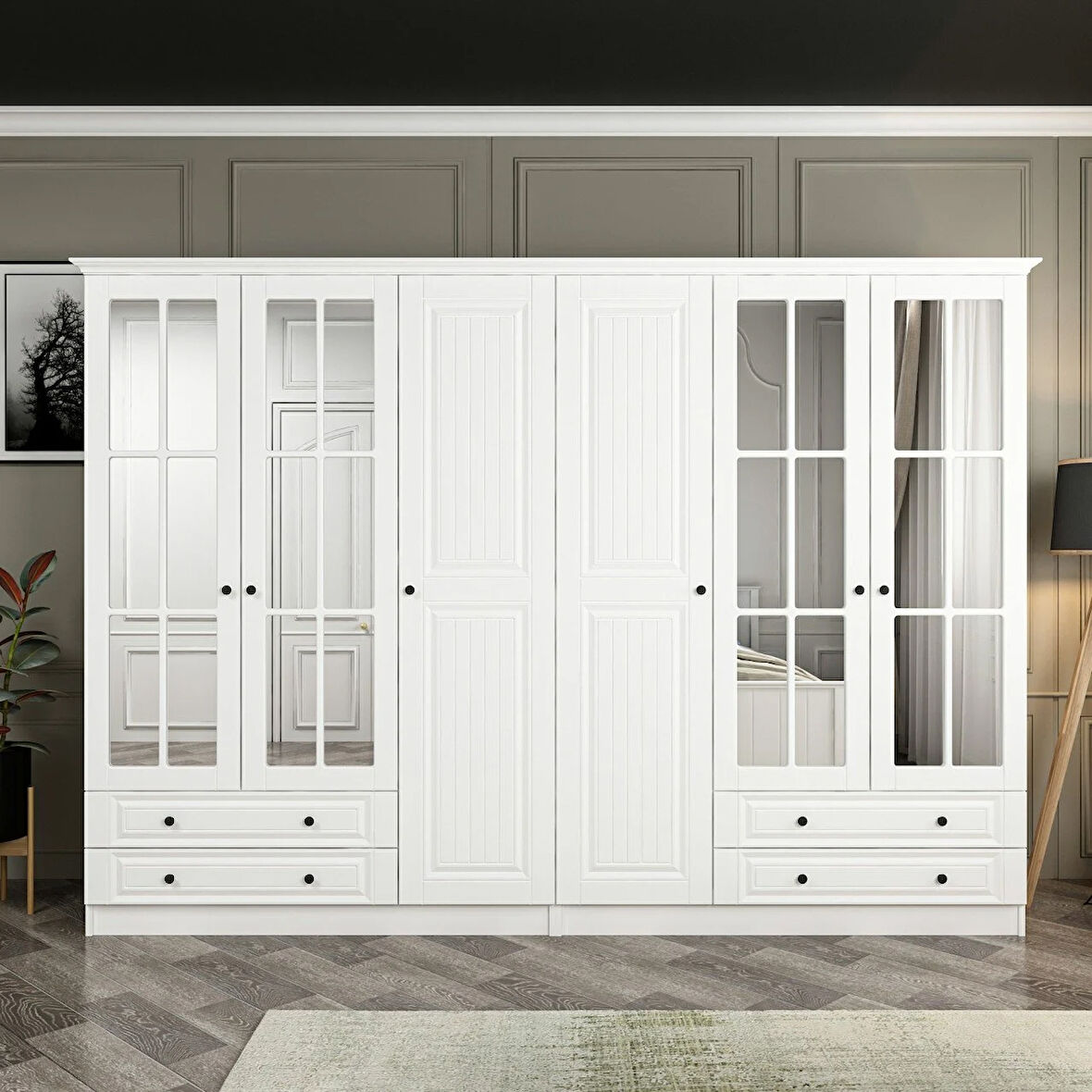 Kale 6 Mebran Kapaklı 4Ç Taçlı Dolap - Beyaz 190CM