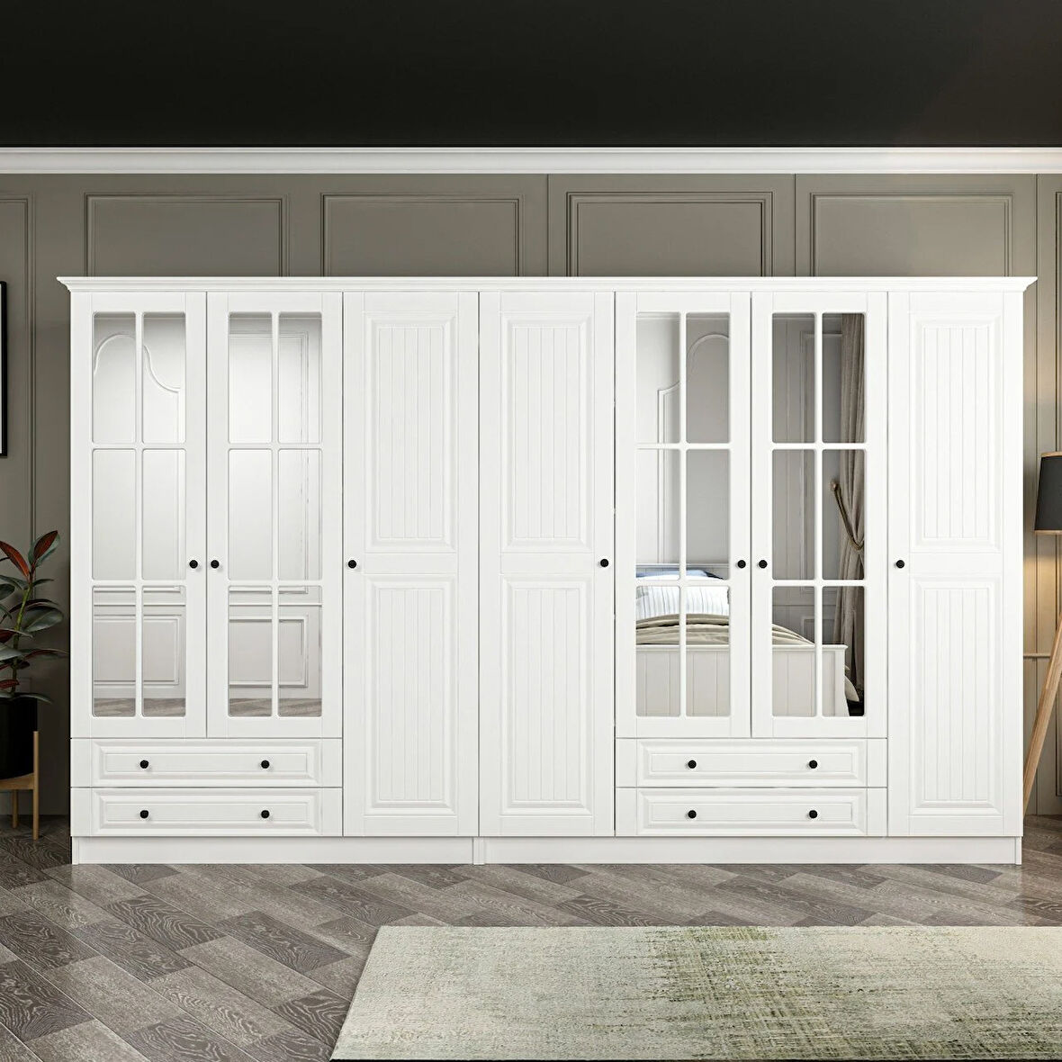 Kale 7 Mebran Kapaklı 4Ç Taçlı Dolap - Beyaz 190CM