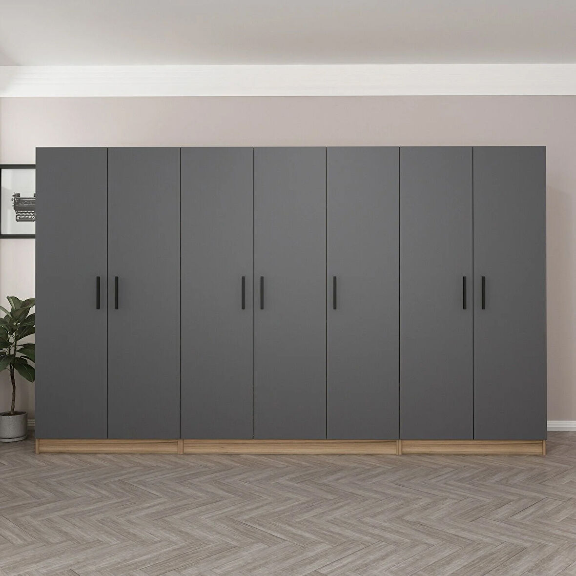 Kale 7 Kapaklı 2 Çekmeceli Dolap Antrasit Dore 190CM