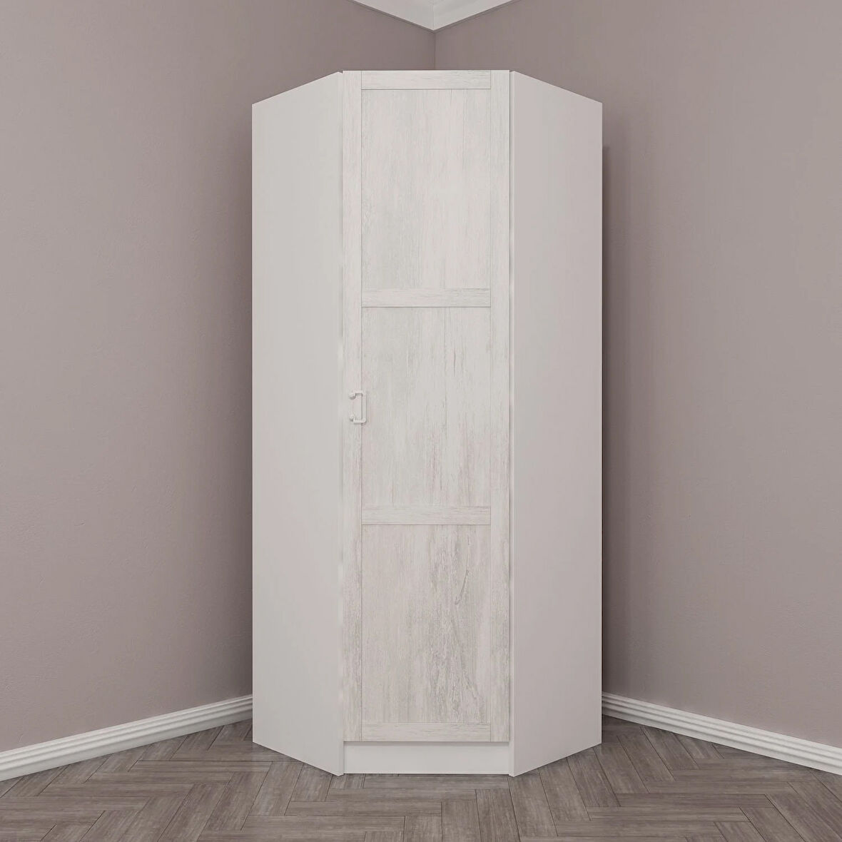 Kale Tek Kapaklı Köşe Zincir Dolap Eskitme Beyaz - 210CM