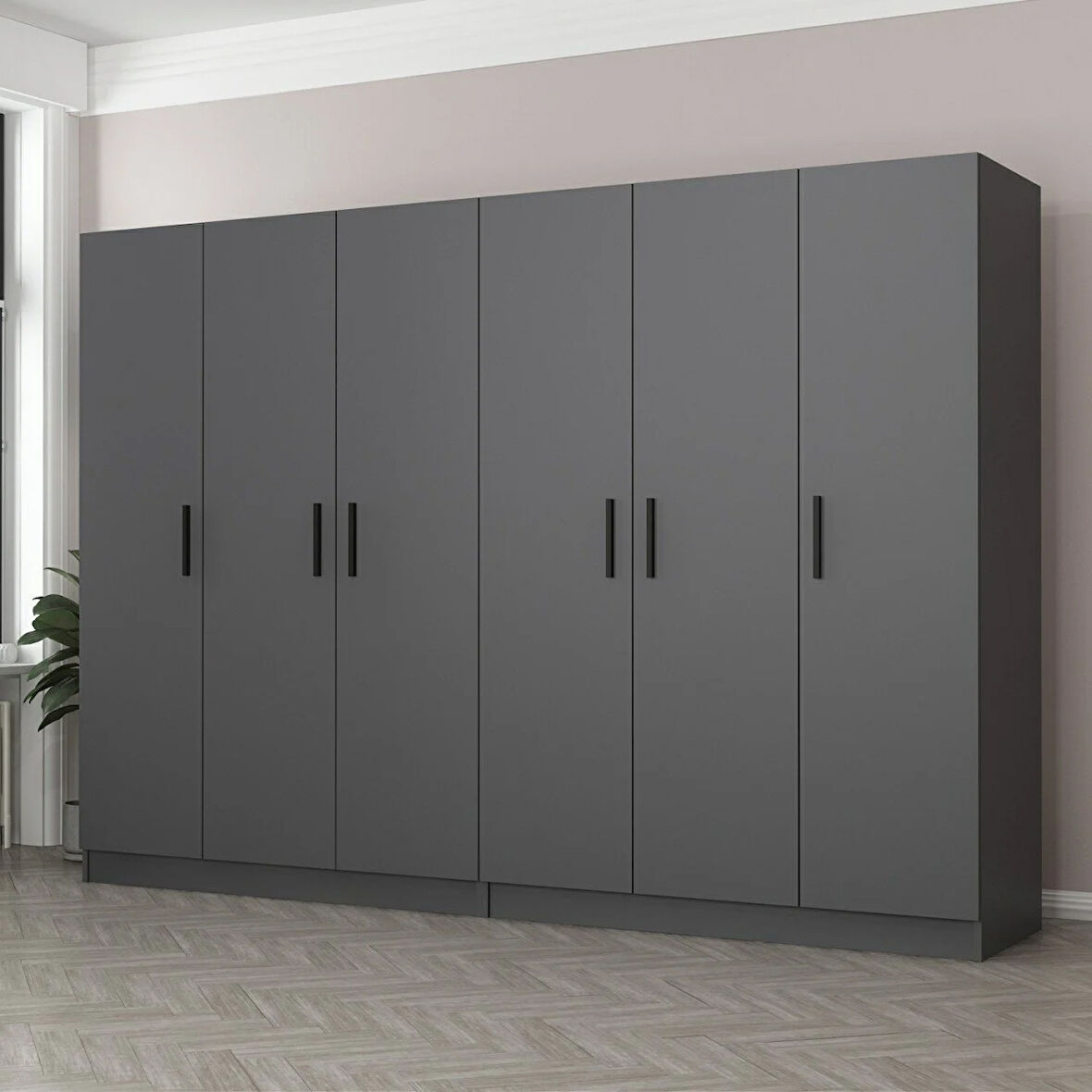 Minar Kale 6 Kapaklı 4 Çekmeceli Dolap Antrasit 210CM