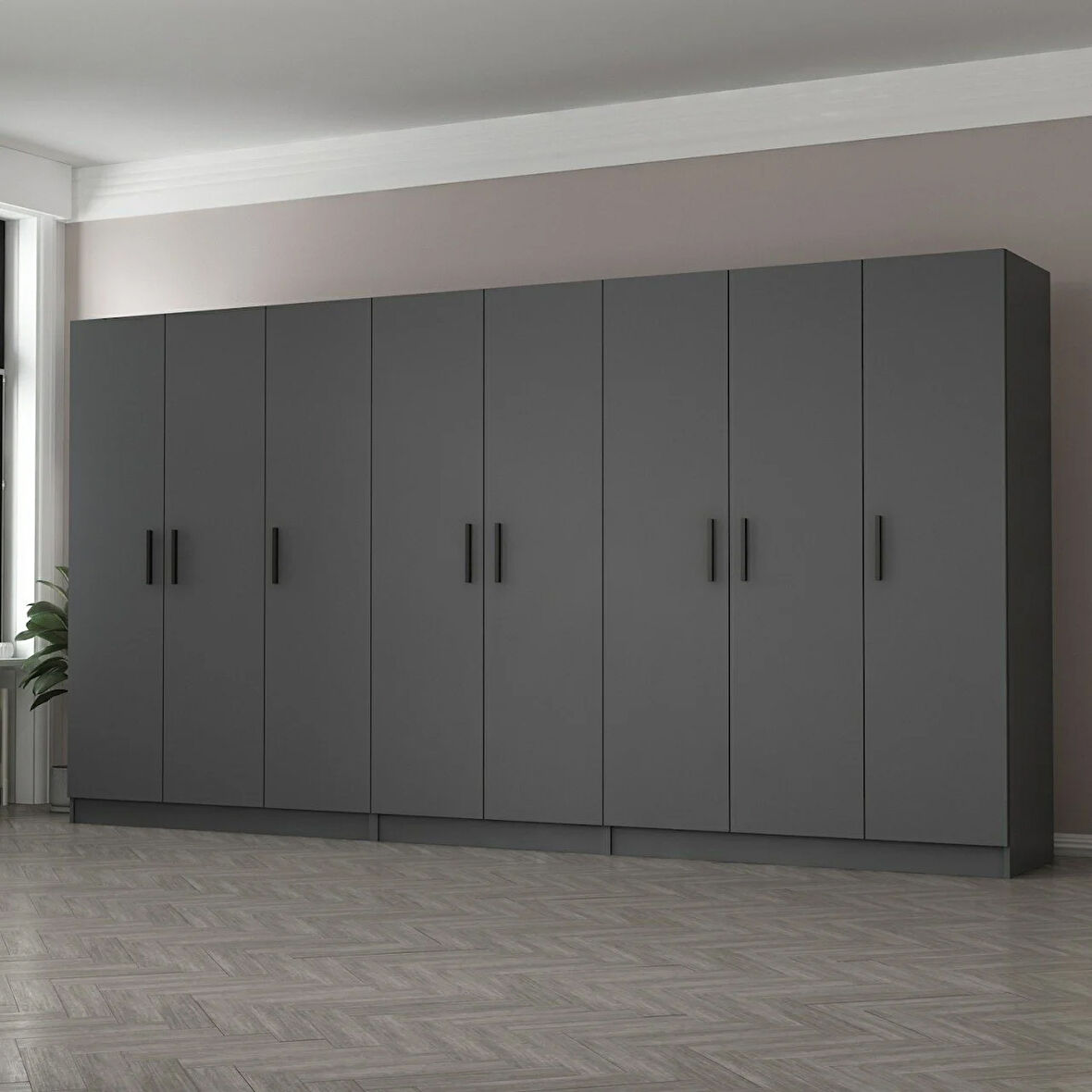 Minar Kale 8 Kapaklı 4 Çekmeceli Dolap Antrasit 210CM