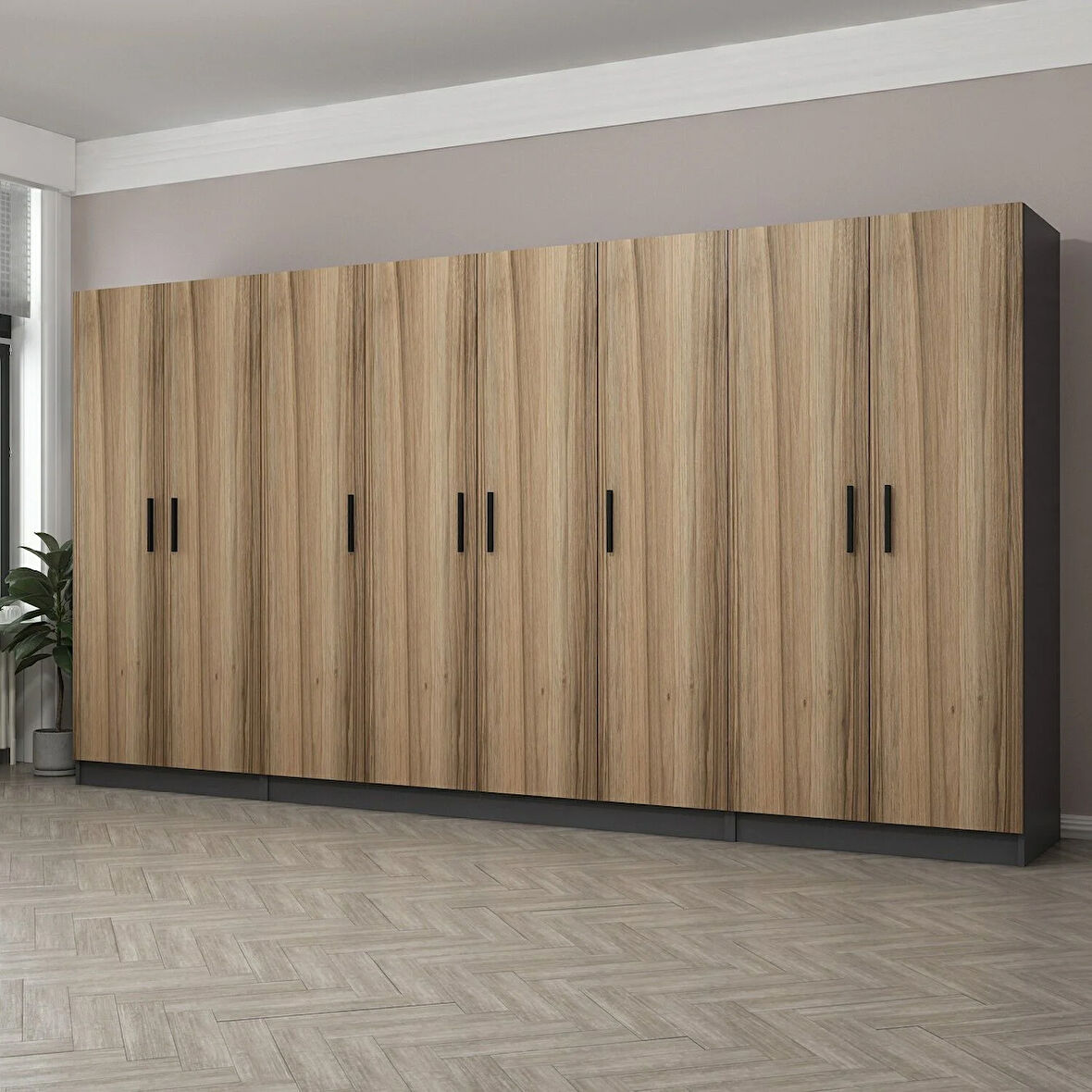 Kale 8 Kapaklı 4 Çekmeceli Dolap Antrasit Dore 210CM