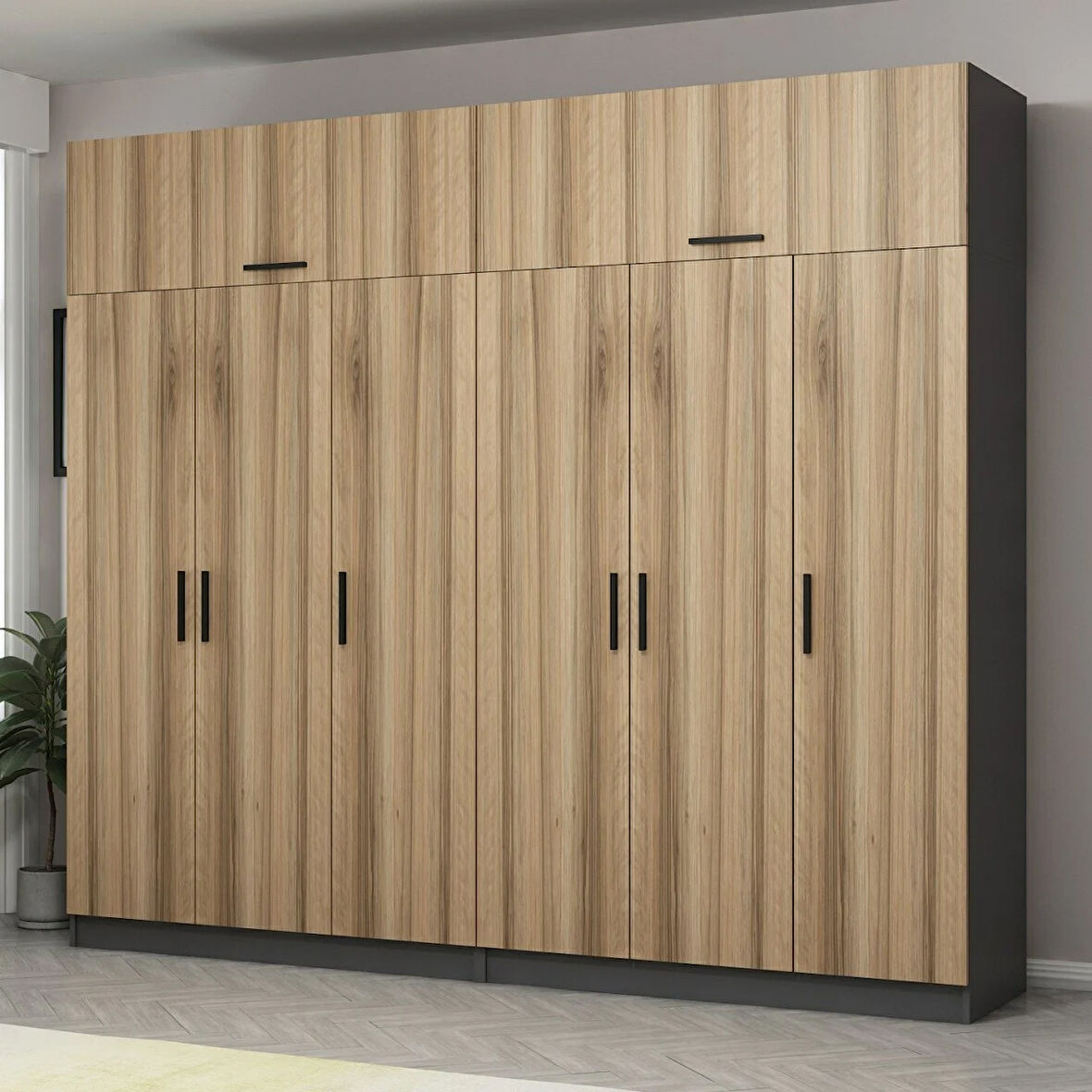 Kale 6 Kapaklı 4 Çekmeceli Dolap Ve Yüklük Antrasit Dore 235CM