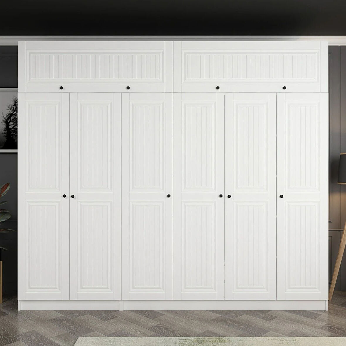 Minar Kale 6 Mebran Kapaklı 2 İç Çekmeceli Dolap Ve Yüklük Beyaz 255CM