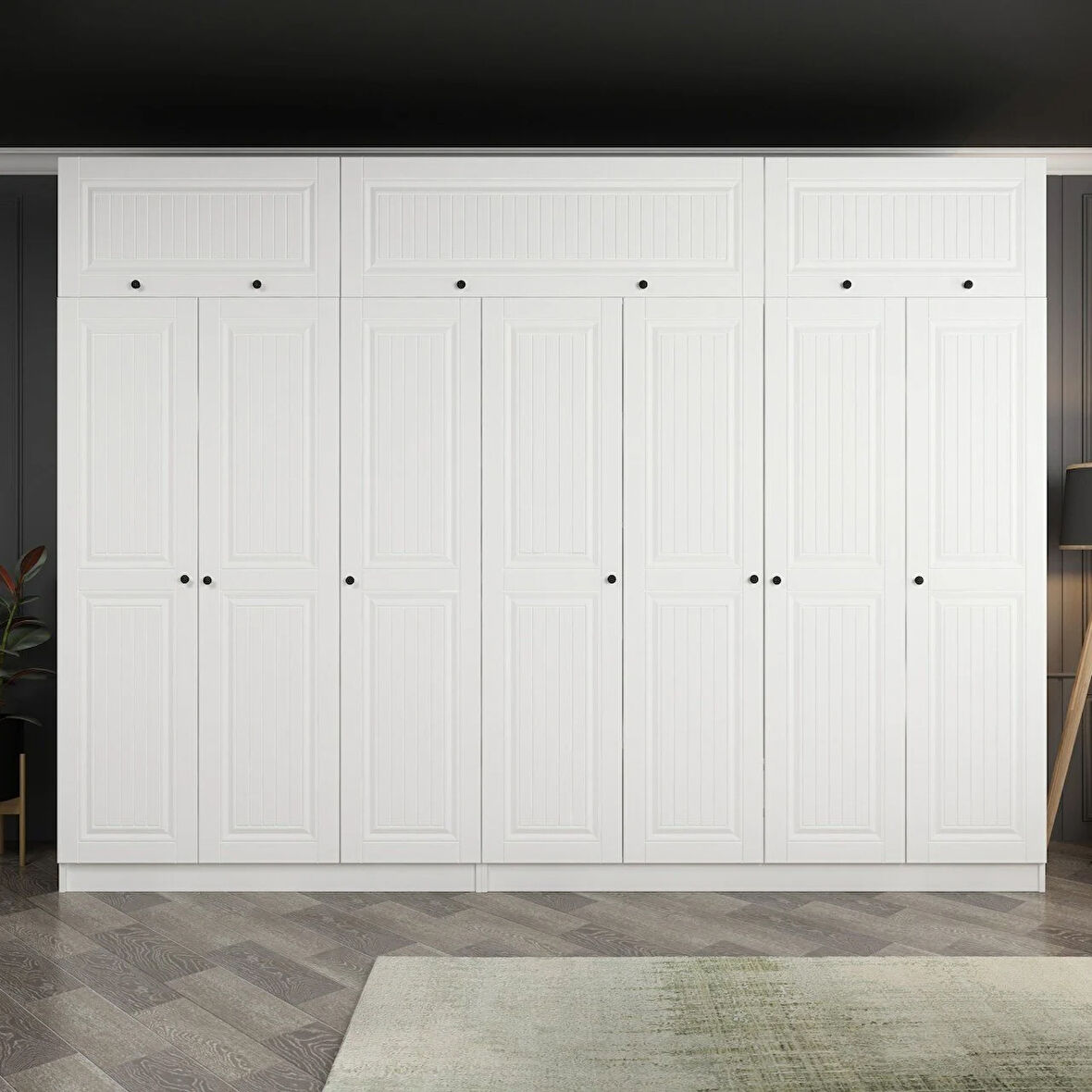 Minar Kale 7 Mebran Kapaklı 4 İç Çekmeceli Dolap Ve Yüklük Beyaz 255CM