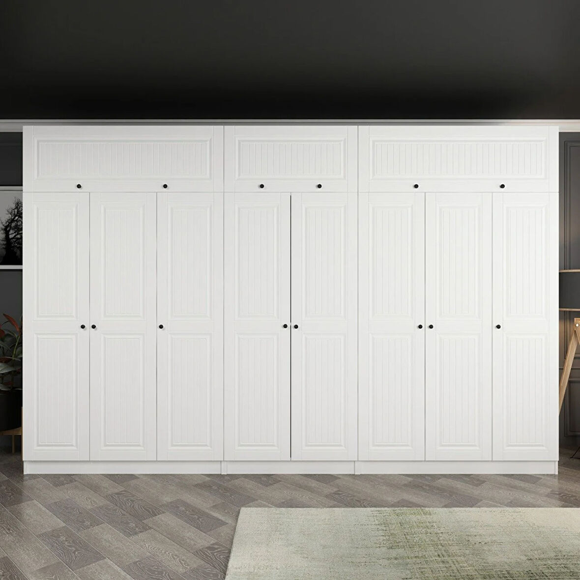 Minar Kale 8 Mebran Kapaklı 4 İç Çekmeceli Dolap Ve Yüklük Beyaz 255CM